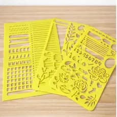 Kit 3 Réguas Stencils A3 para Bullet Journal Planner Scrapbook  Linhas, Formas e Florais