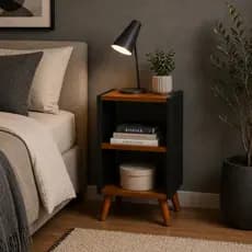 Conjunto Cabeceira Para Cama Box Casal Queen + 2 Mesas de Cabeceira Preto Freijó Off White Freijó