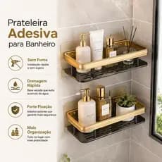 Prateleira Adesiva Para Banheiro Sem Furos Suporte Shampoo Sabonete Organizador Parede Drenagem Rápida