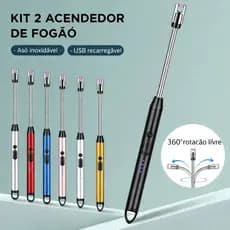 Kit 2 Acendedor Elétrico de Fogão USB Recarregável Haste Flexível 360° Isqueiro Longo Cozinha