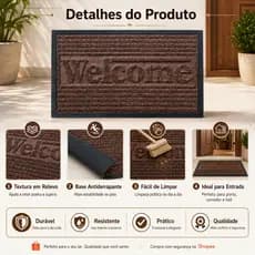 Tapete Capacho Welcome Antiderrapante Para Entrada Porta Casa Absorvente Fácil de Limpar