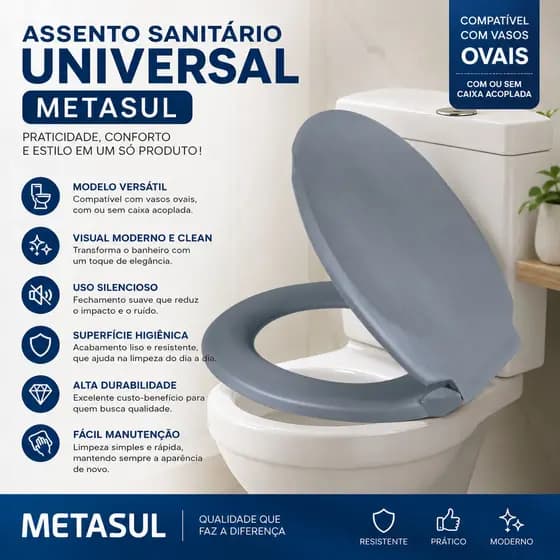 Assento Sanitário Universal Oval com Tampa Compatível Deca, Incepa, Icasa e Lorenzetti