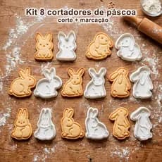 Kit 8 Cortador Marcador Biscoito Páscoa Coelhinhos 8cm