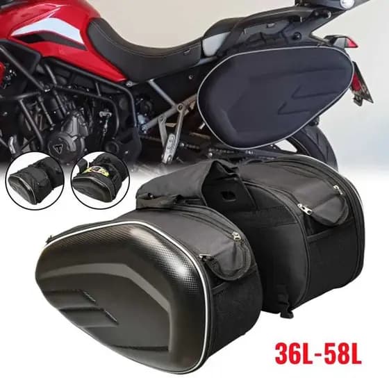 Alforge Lateral Moto Expansivo 36L a 58L Universal Impermeável Bolsa Baú Par com Capa de Chuva