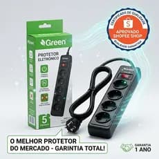 Filtro de Linha Protetor Eletrônico 5 Tomadas Green Chave Inteligente Bivolt Cabo 1m Para TV PC Extensão Elétrica Profis