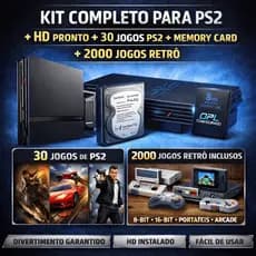Kit Completo para PS2 | HD Pronto + 30 Jogos PS2 + Memory Card + 2000 Jogos Retrô