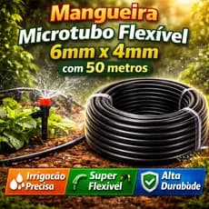 Mangueira PVC Preta 6mm X 4mm Microtubo Para Irrigação Gotejamento - Mangueira 50 Metros Preto