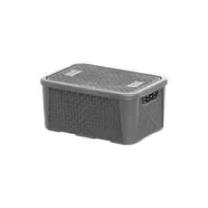 Kit 3 Caixas Organizadoras Tampa Rattan Retangular Cinza