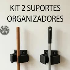 Kit 2 Suporte para Vassoura e Rodo de Parede I Organizador Articulado Multiuso Resistente Preto ou Branco