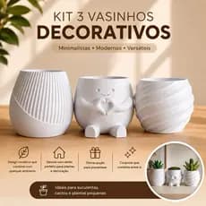 Kit 3 Vasinhos Decorativos para Suculentas | Cachepô Moderno