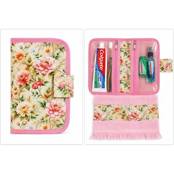Kit Porta Higiene Pessoal Completo com Necessaire + Toalhinha | Porta Escova e Remédios | Organizador Compacto Viagem
