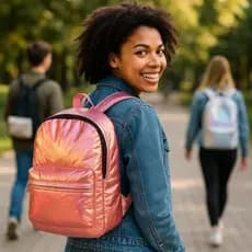Mochila Feminina Escolar Brilho Bolsa Bagagem Leva Caderno Roupa Costa Maquiagem Perfume Resistente