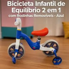 Bicicleta Infantil Equilíbrio 2 em 1 Rodinhas Removíveis Balance Bike Azul