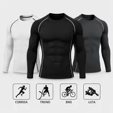 Camisa de Compressão Manga Longa LISA Comprida Masculina Esportiva Térmica para Frio