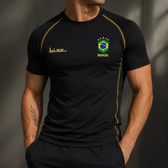 Camisa Brasil de Compressão Masculina Blusa Academia Treino Bleiz