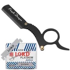 Kit Barbeiro Navalhete Dedos Inox + 100 Laminas Lord Partidas