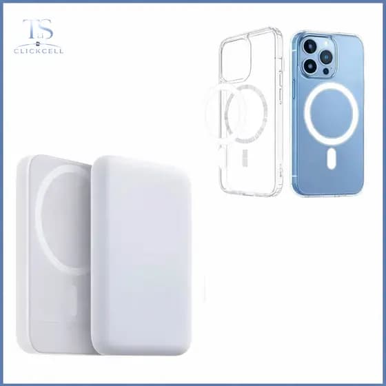 Kit Carregador Portátil Indução  + Capa Magsafe Compatível Com IP - Sem Fio 5000 mAh