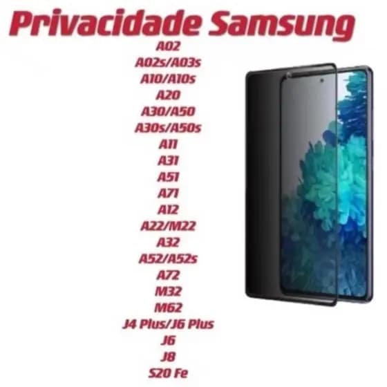 Película De Vidro 3D Privacidade Sansung Galaxy A20/A50/A12/A13/A14/A32 4G