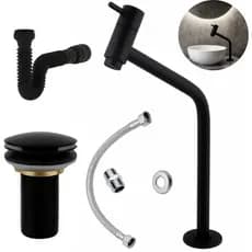 Kit Banheiro Torneira Bancada ABS Preta+ Ralo Válvula click 7/8+ Sifão+Engate 40CM