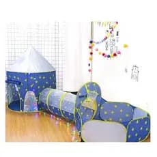 Barraca Tenda Infantil Túnel 3x1 Com Piscina Para Bolinhas Astronautas Cesta Basquete Brinquedo