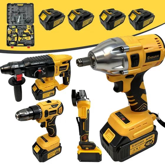 Kit 4 em 1 Profissional | Furadeira de Impacto 48V, Robusta e Durável para Iniciantes e Profissionais