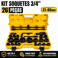 JOGO COM 26 SOQUETES DE IMPACTO 3/4 LINHA PESADA 21MM A 65MM