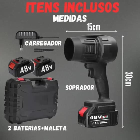 Soprador Turbo Portátil 48V, Limpeza Eficiente para Poeira, Neve e Folhas