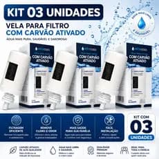 Kit 3 Velas Filtro de Barro Carvão Ativado Universal Água Alcalina