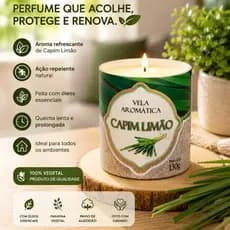 Vela Aromática Capim Limão 130g Longa Duração Decoração Premium