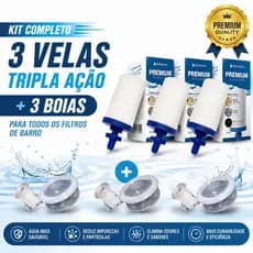 Kit 3 Velas Filtro de Barro Tripla Ação Premium + 3 Boias Dosadoras