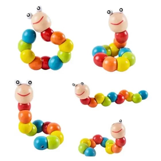 Brinquedo Educativo Pedagógico Montessori Minhoca Colorida Madeira Lagarta Colorida Educativa
