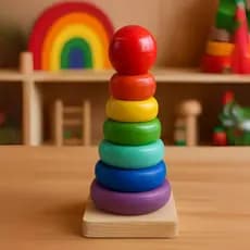 Brinquedo Educativo Pedagógico Montessori Torre de Encaixe Empilhar Colorida Madeira Formas Encaixe
