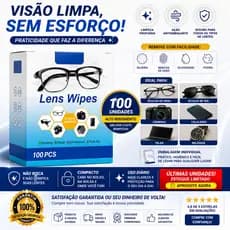 Kit Lenços Umedecidos POWERCLEAN - 100 Unidades, Antiembaçante e Prático para Lentes