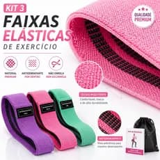Kit 3 Faixas Elásticas Exercício Hip Band Academia /Treino Yoga Fitness- Antiderrapante Resistente Glúteo Pernas