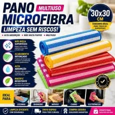 Kit 5Panos Microfibra 30x30 Multiuso Limpa Vidros Pia Cozinha Alta Absorção NãoRisca Sem Fiapos Automotivo Profissional