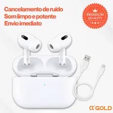 Fone Bluetooth Sem Fio Branco Modelo Anti Ruído Com Microfone e Case para Carregamento - IOS e Android A Gold grave alto