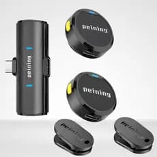 Microfone de Lapela Peining Profissional Duplo Sem Fio Magnético Redondo Tipo-C