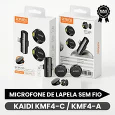 Microfone Lapela Sem Fio Kaidi iPhone, Android Áudio Profissional