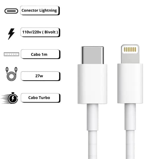 Cabo Carregador Iphone Lightning Usb-C iPhone 7 8 X Xr 11 12 13 14 Max USB de Carregamento Rápido/Dados Reforçado