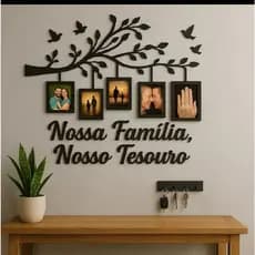 Quadro Decorativo Nosso Tesouro Família com Molduras Árvore Porta-Retratos de Parede em MDF para Sala