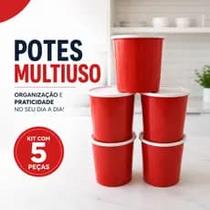 Kit 5 Potes Redondos Tampa 1,3 Litros Multiuso Organização Cozinha