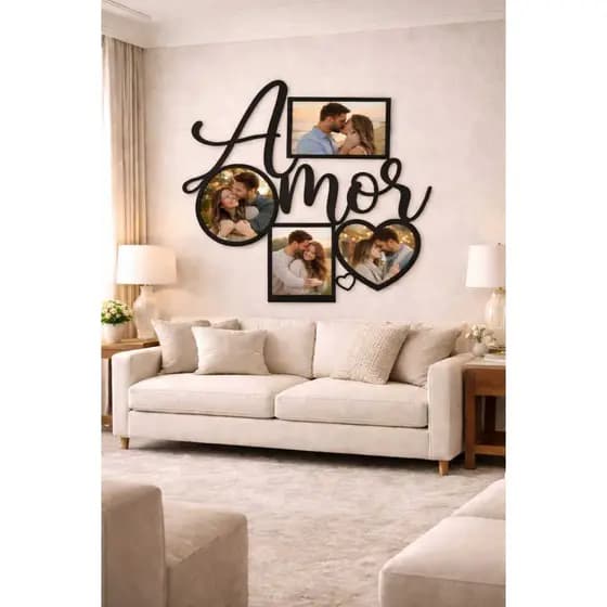 Mural de Fotos de parede Decorativo de MDF enfeite Familia Amor Quarto Sala