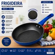 Frigideira Antiaderente Nanocerâmica 20cm Azul Indução Fogão Gás Elétrico Cerâmico