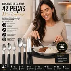 Conjunto de Talheres 42 Peças New Caprese Preto