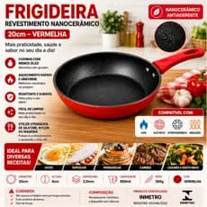Frigideira Antiaderente Nanocerâmica 20cm Vermelha Indução Fogão Gás Elétrico Cerâmico