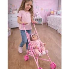 Carrinho de Boneca Rosa Dobrável Infantil – Leve e Fácil de Guardar