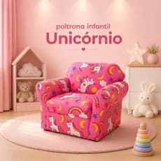 Poltrona Infantil Unicórnio Sofá Infantil Confortável Estofada Decorativa Quarto Menina Rosa