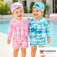 Roupa De Banho Flutuante Infantil Com Touca Boia Auxiliar Para Piscina Praia 1 A 6 Anos