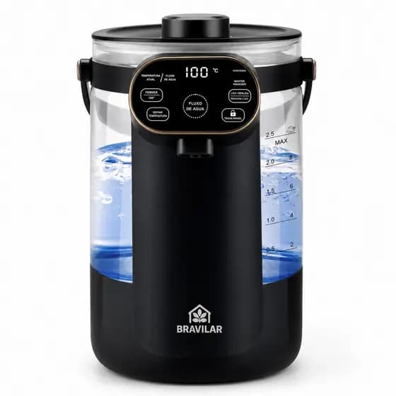 Chaleira Elétrica 2,5L 800W 127V com Temperatura Ajustável e Vidro Borosilicato