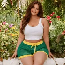 Short Plus Size Tricot crochê feminino Verão brasil ajustável com cordinha leve e Super Confortável